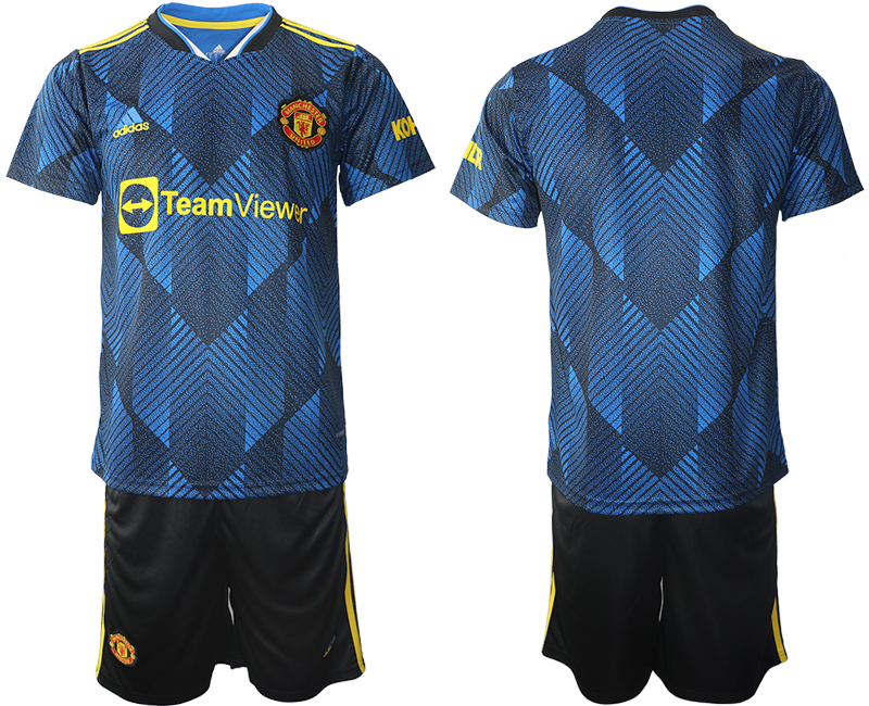 Men 2021-2022 Club Manchester United Second away blue blank Soccer Jersey